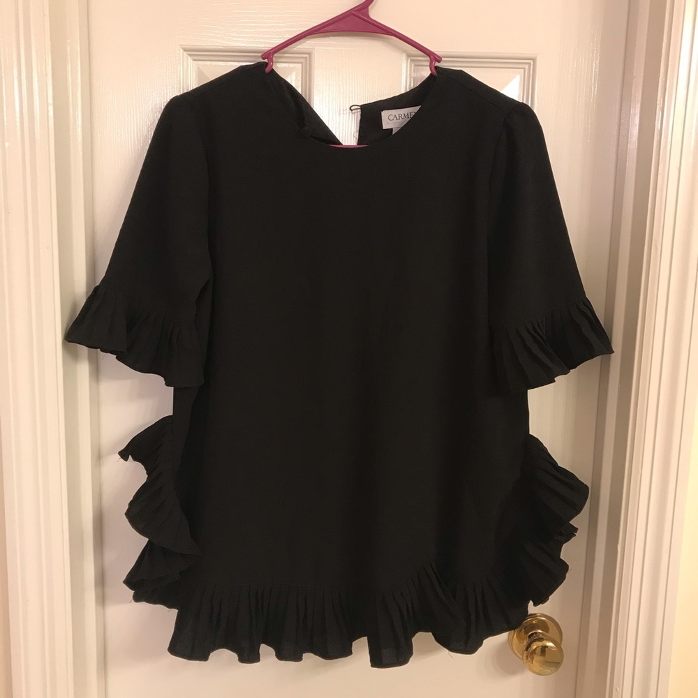 Carmen Marc Valvo Pleated-Trim Elbow-Sleeve Blouse - Picture 7 of 14